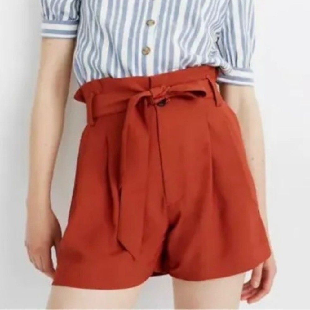 Madewell High Rise Shorts Front Tie Paperbag Shorts Size 2 Rust Orange NEW